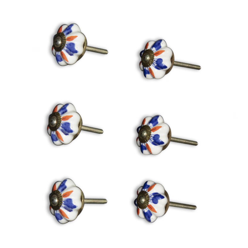 Ceramic Blue Pottery Door Knob (Set Of 6)